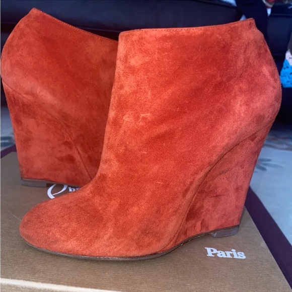 Christian Louboutin ankle boots red-orange color suede size 37